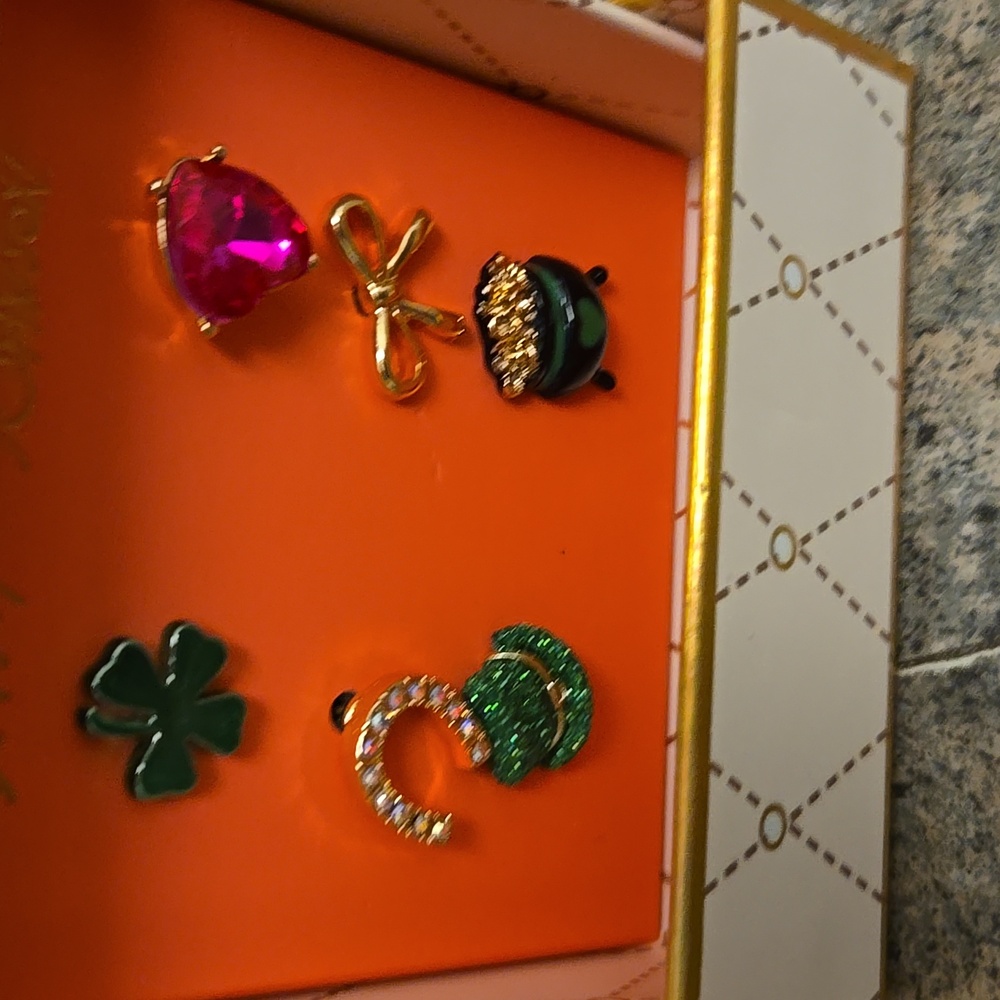 BETSEY JOHNSON St. Patrick’s Irish 3 Pair  Stud Earrings  NEW Nwot - Picture 2 of 2